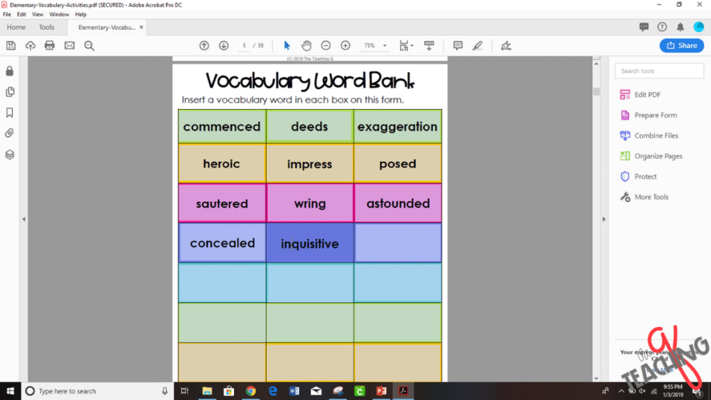 elementary vocabulary practice