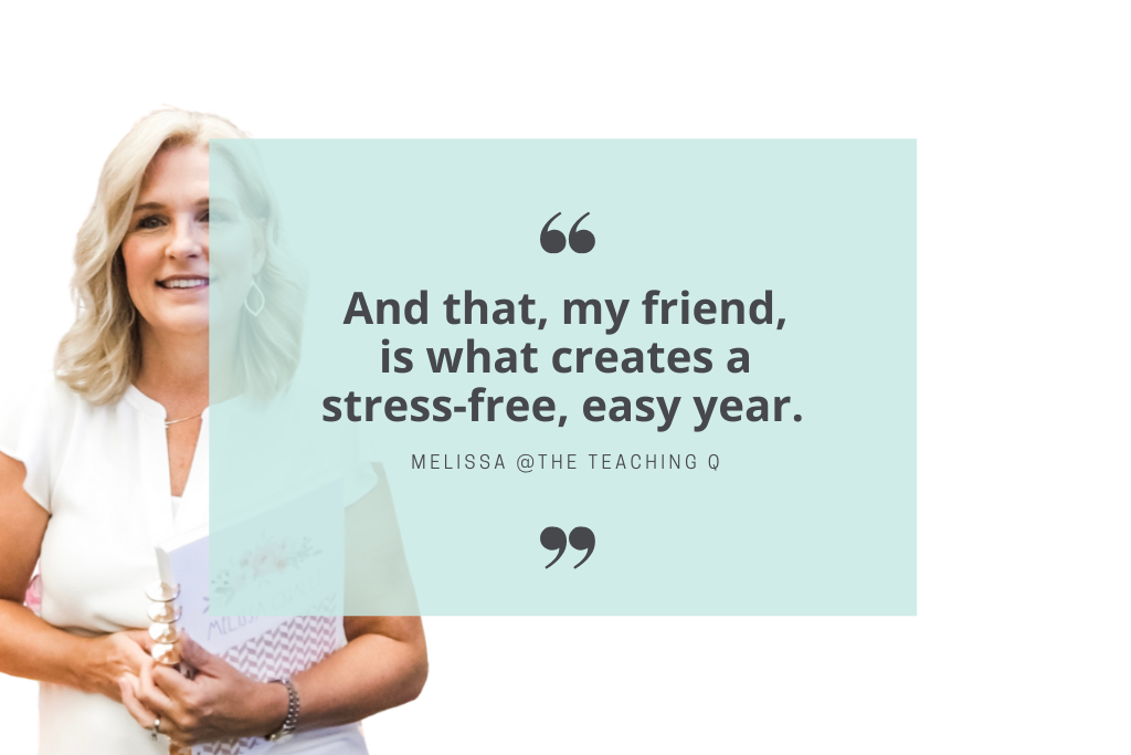 A quote by second grade teacher, Melissa Qualle, stating that the writing bulletin board ideas will help create a stress-free year.