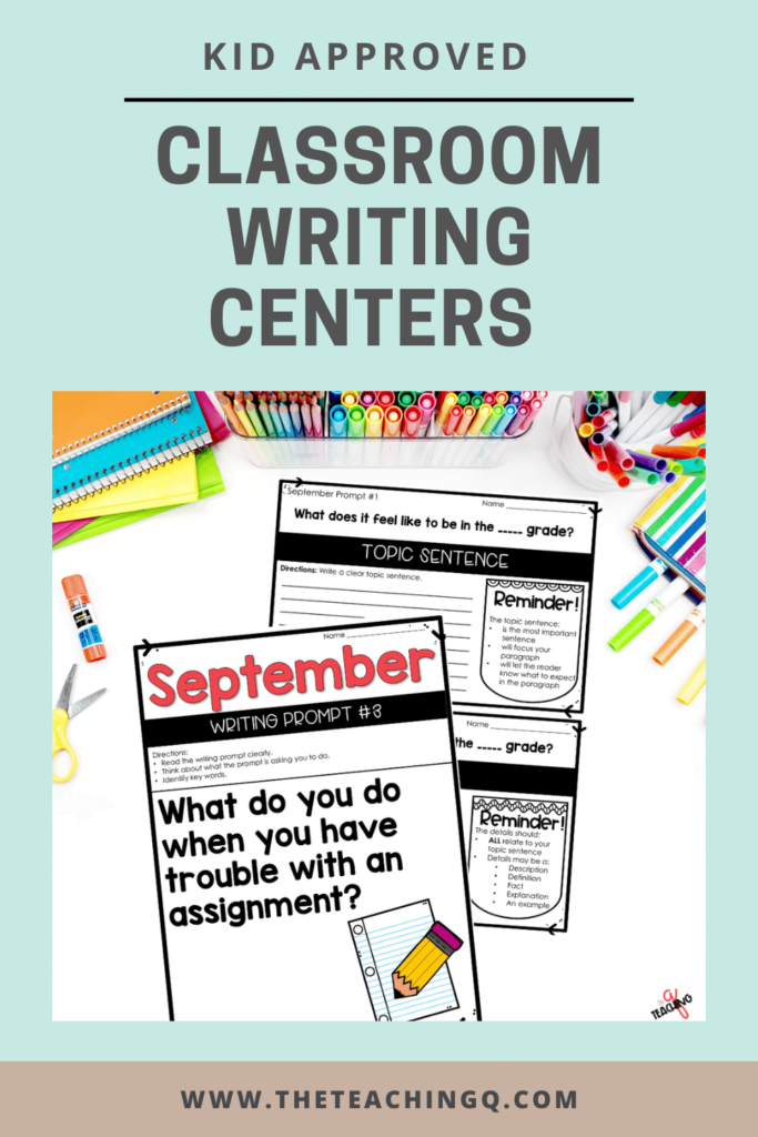 Paragraph writing prompts used in classroom writing centers.