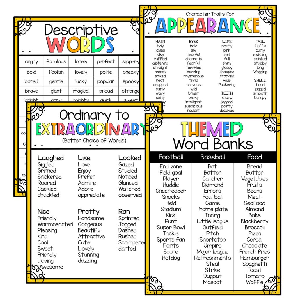 A variety of word list are found in the Student Writing Folder resource pages.