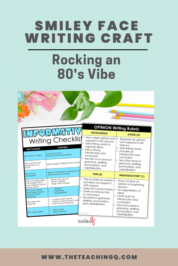 Writing rubric and checklist for the "Smiley Face" writing craftivity.