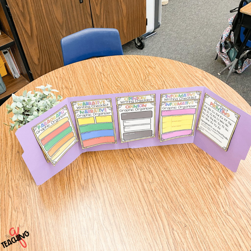 Two file folder put together creates a personal writing office for students.