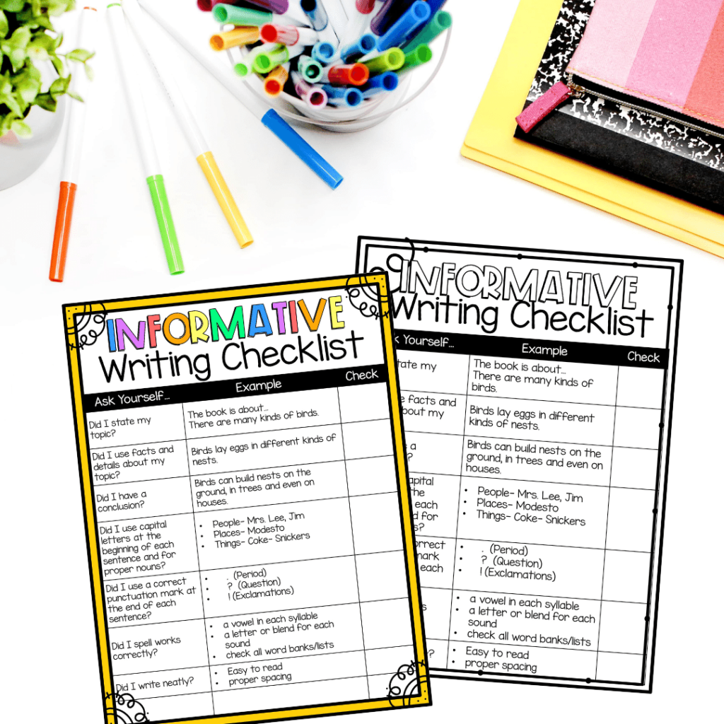 A writing checklist will support your students in their writing progress and is key to the student writing folders.