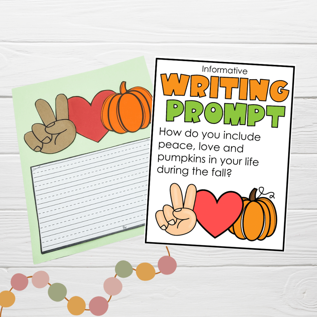 A picture of the Peace, Love, and Pumpkins writing prompt and craftivity.