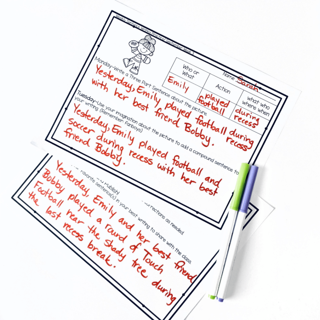 Teaching students how to writing a complete sentence isn't complete without the sentence writing daily practice worksheets.