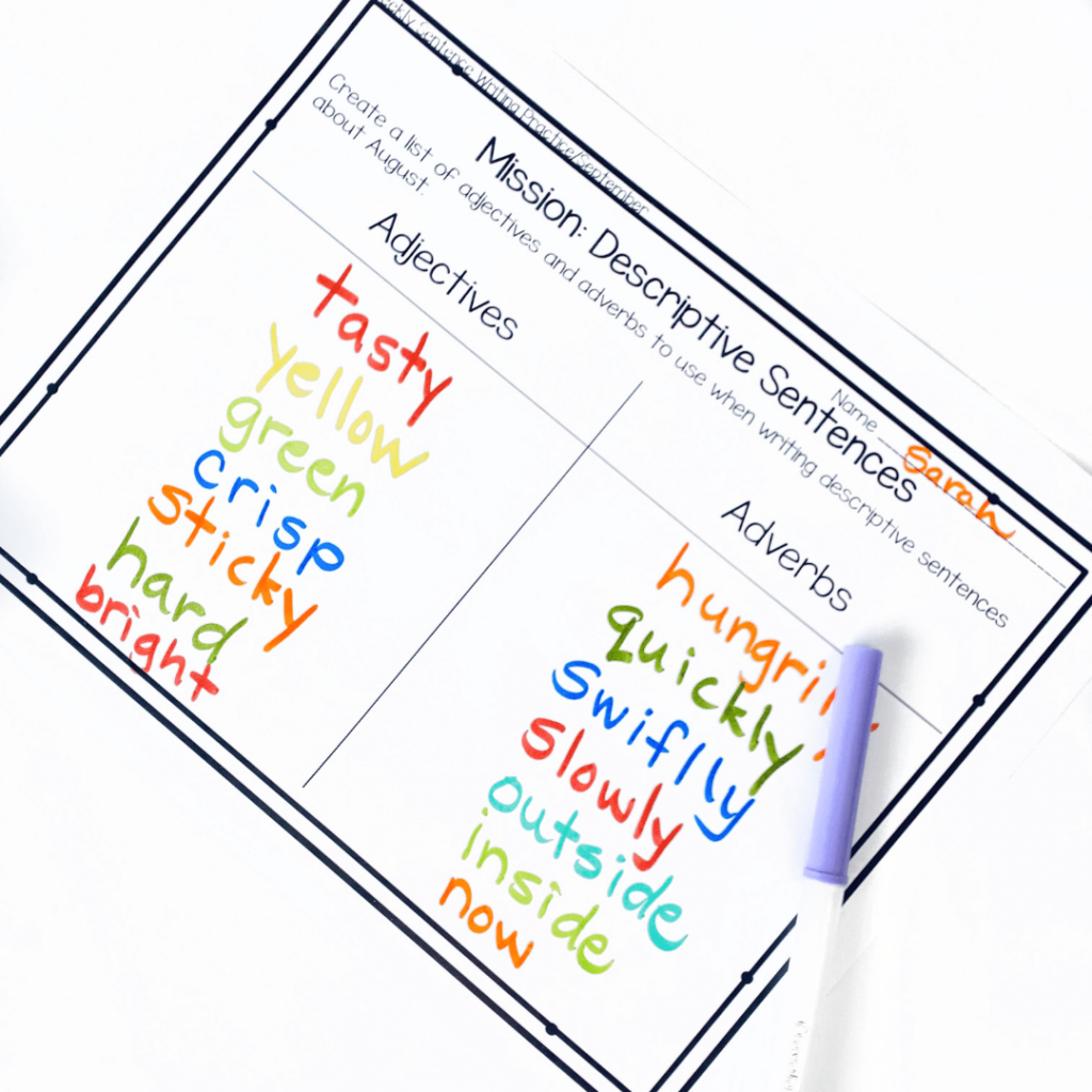 Two descriptive sentence activities are shown, the Figurative Language Mini-Book and the Descriptive Anchor chart.