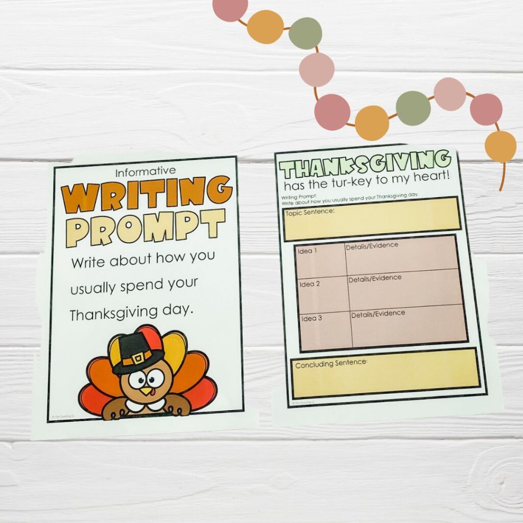 An image of the Thanksgiving Writing Prompt and graphic organizer.