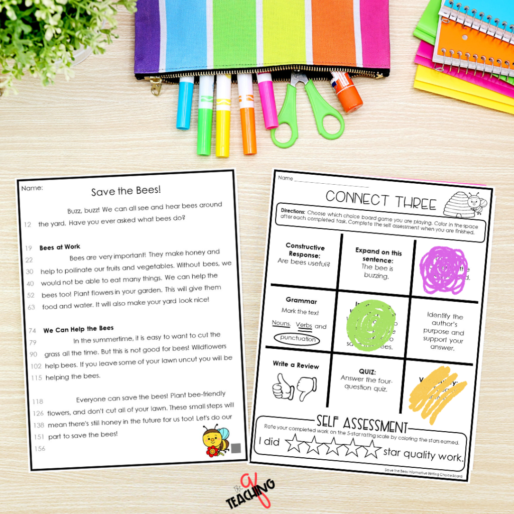 Spring Reading Fluency Passage and Choice Board Activity