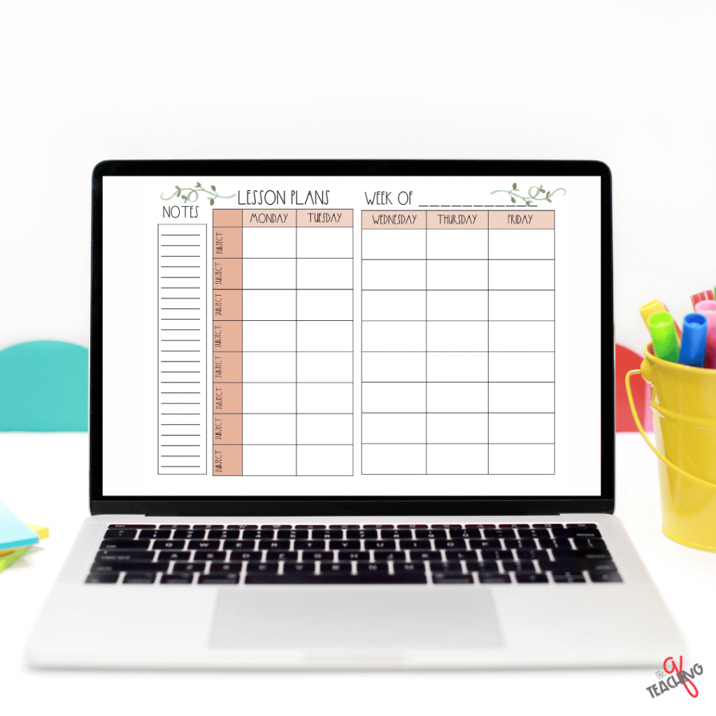 A picture of the digital lesson planner for teacher organization.