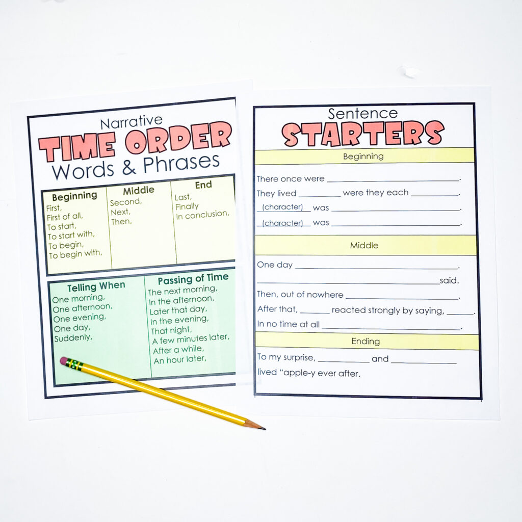 A sample of differentiated writing supports included in all the writing craftivities.