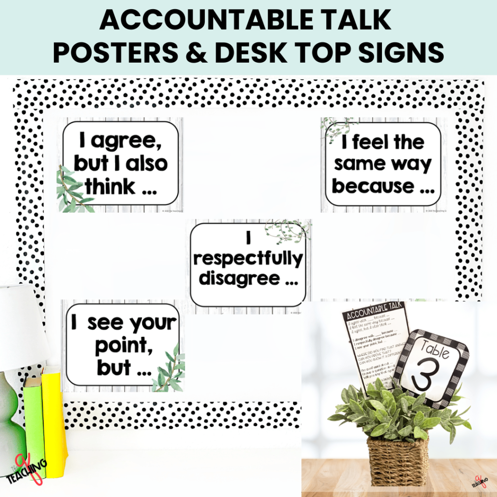 An image of the Accountable Talk Classroom Posters that support student discussions for class setup.