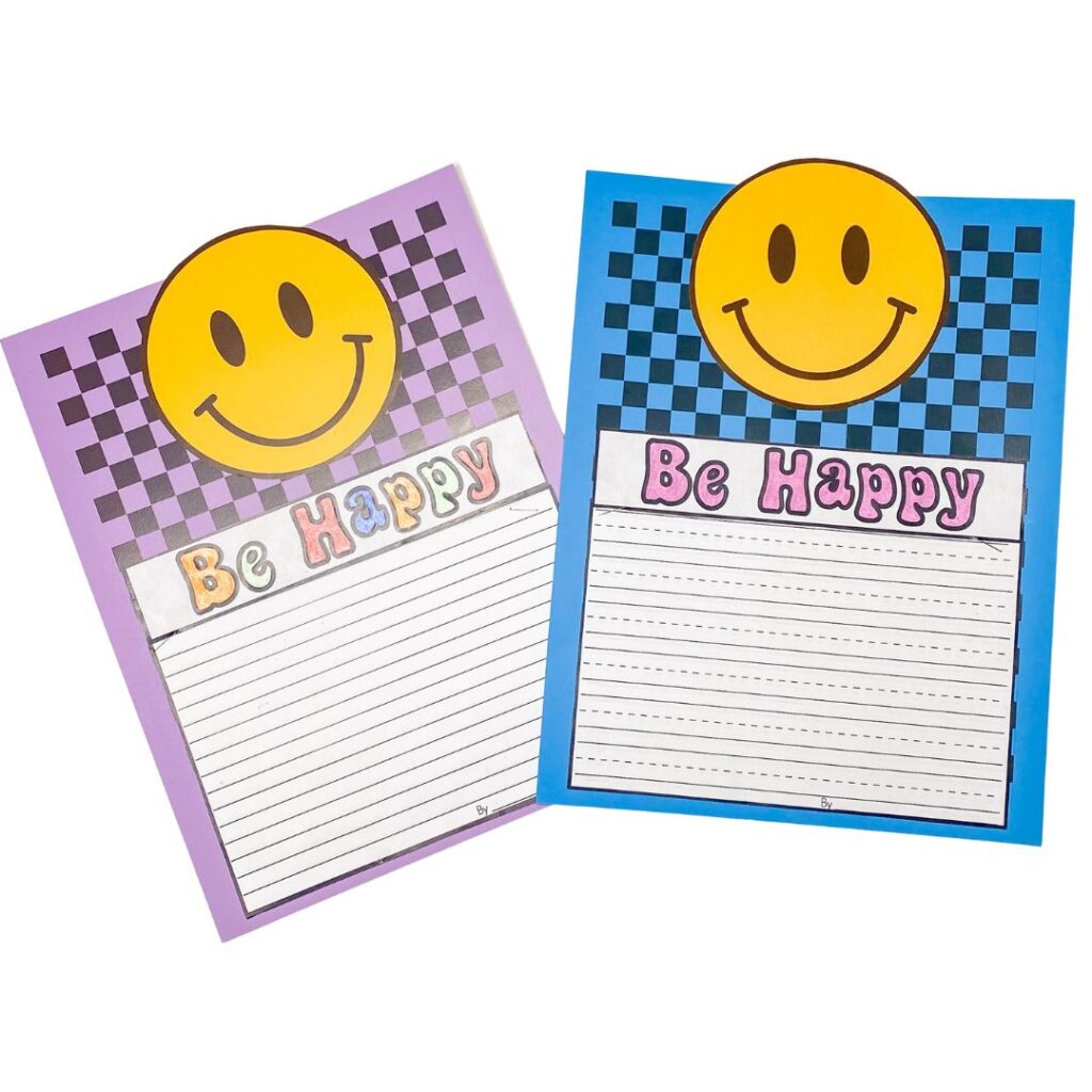 An image of the "Be Happy" writing craftivities lesson.