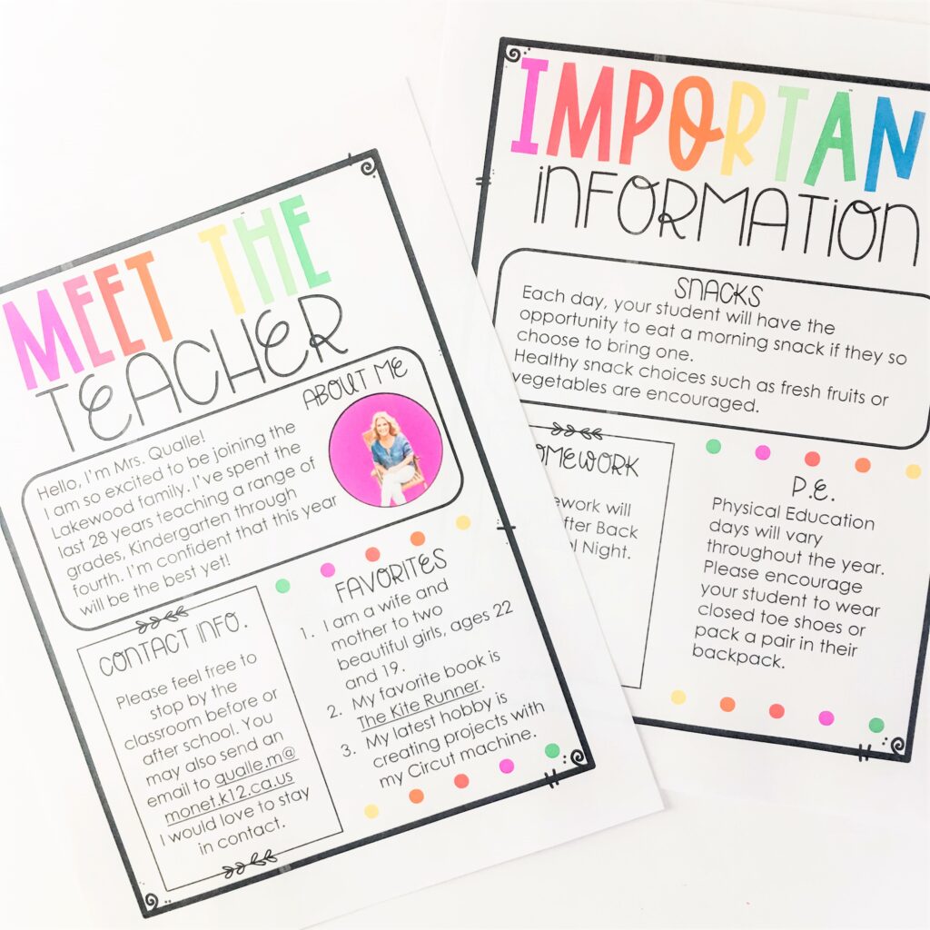 Meet the Teacher introduction letter for class set up during back to school.
