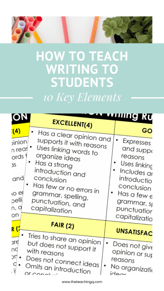 A picture on writing rubrics to support student writing.
