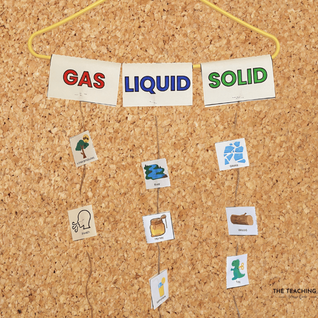 A picture of a Solid, Liquid and Gas Mobile Craft for second grade students learning about the Property and States of Matter.