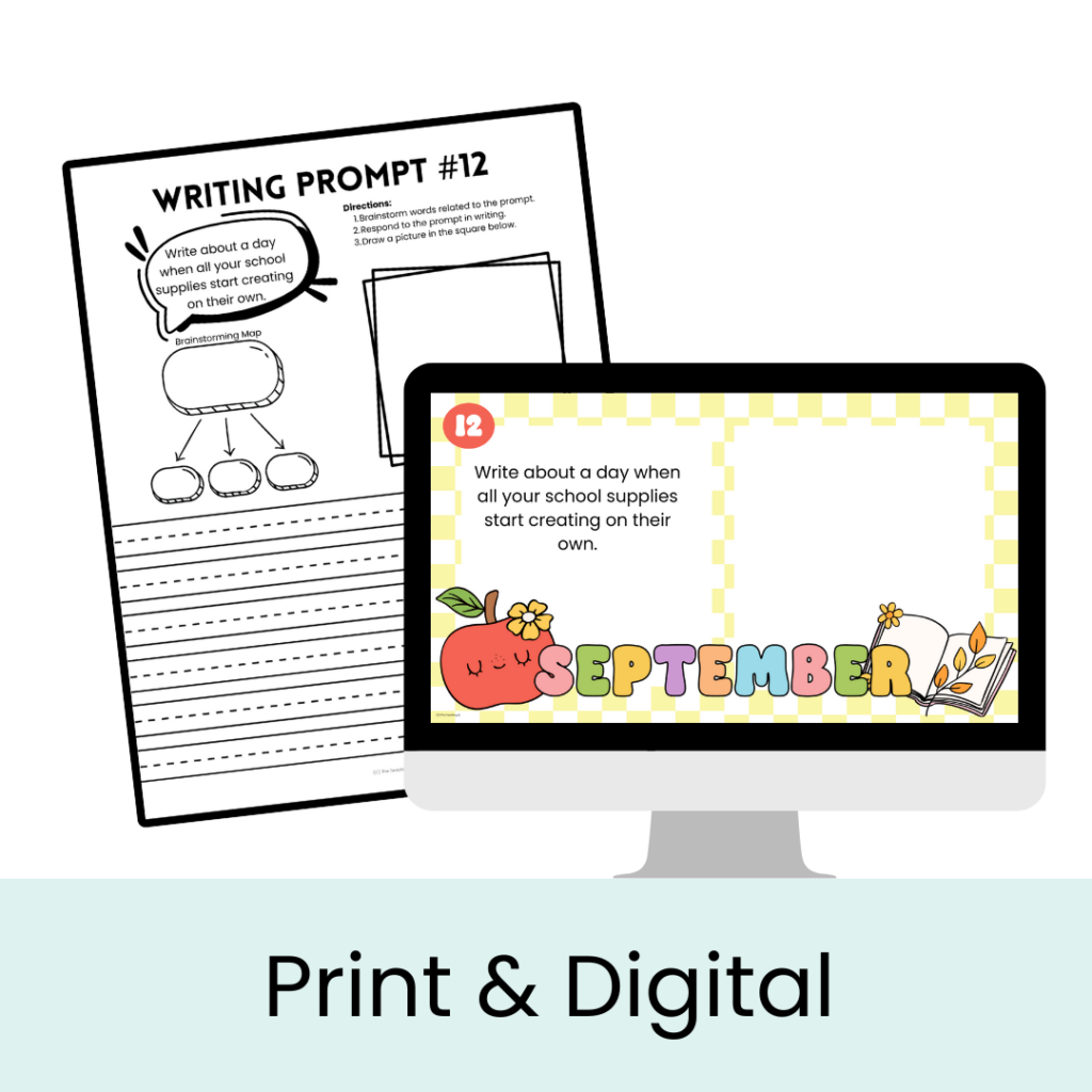 A photo of print and digital writing prompts for students.