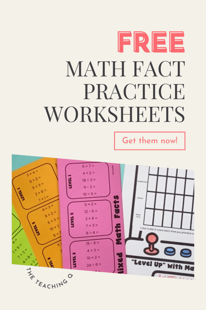 A pin for the free math fact practice worksheets.