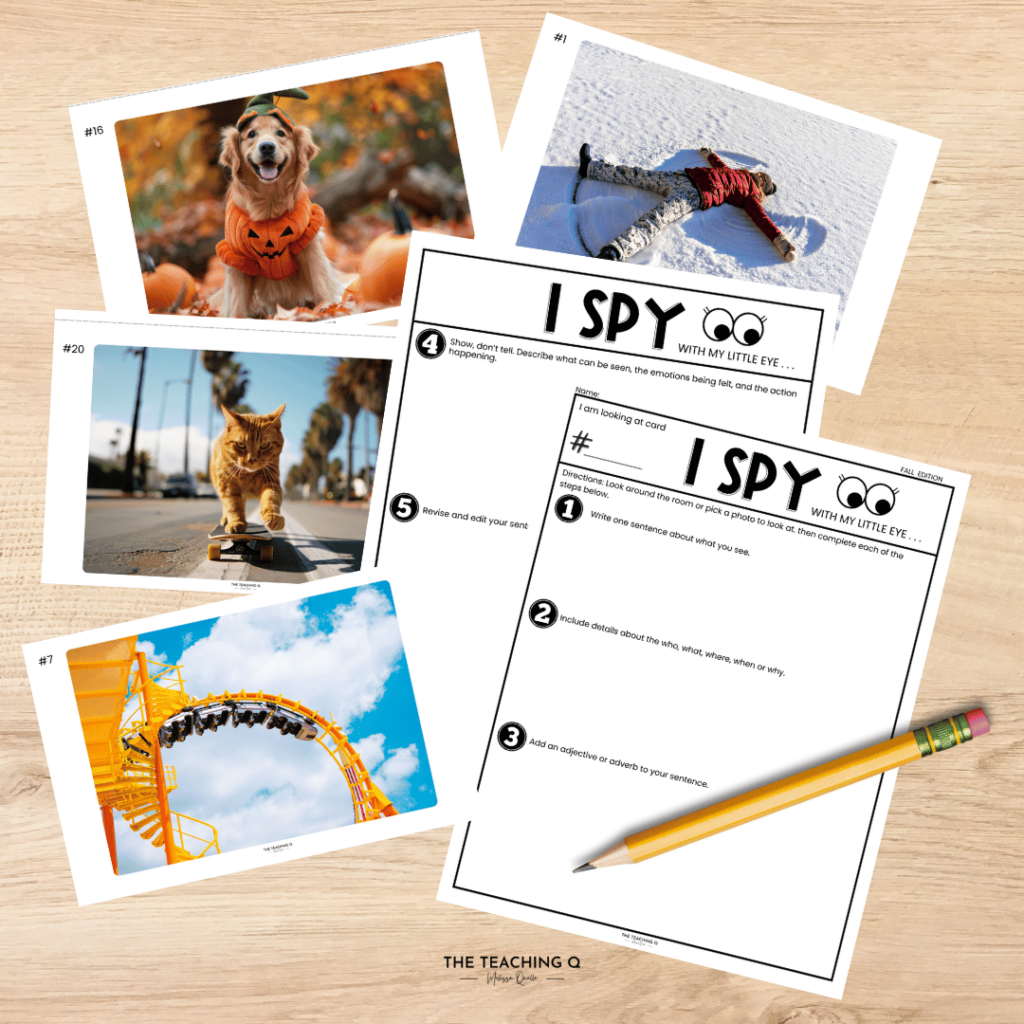 An image of the Sentence Expansion Writing Center with photos and student worksheets.