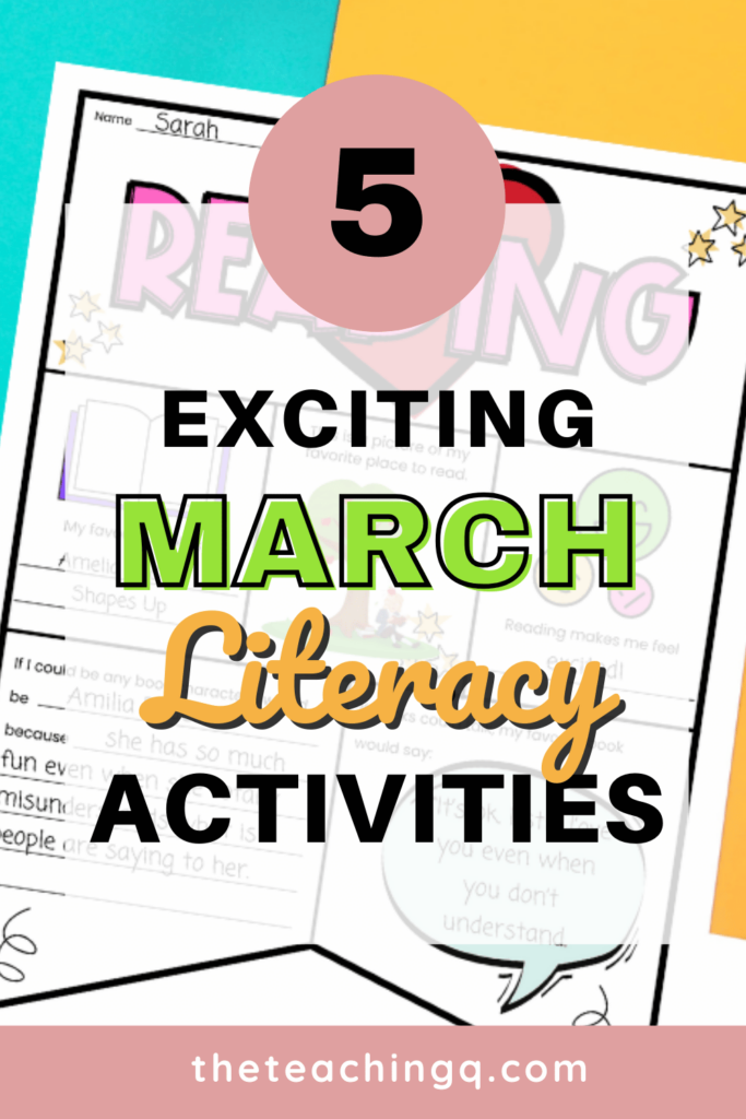 A pin for March Literacy Activities.