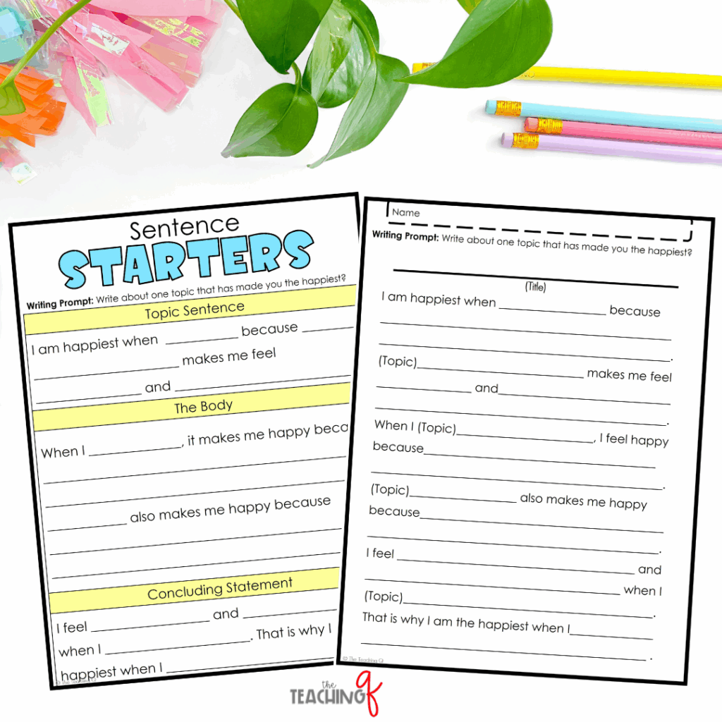 Sentence starters for the Be Happy Writing Craftivity