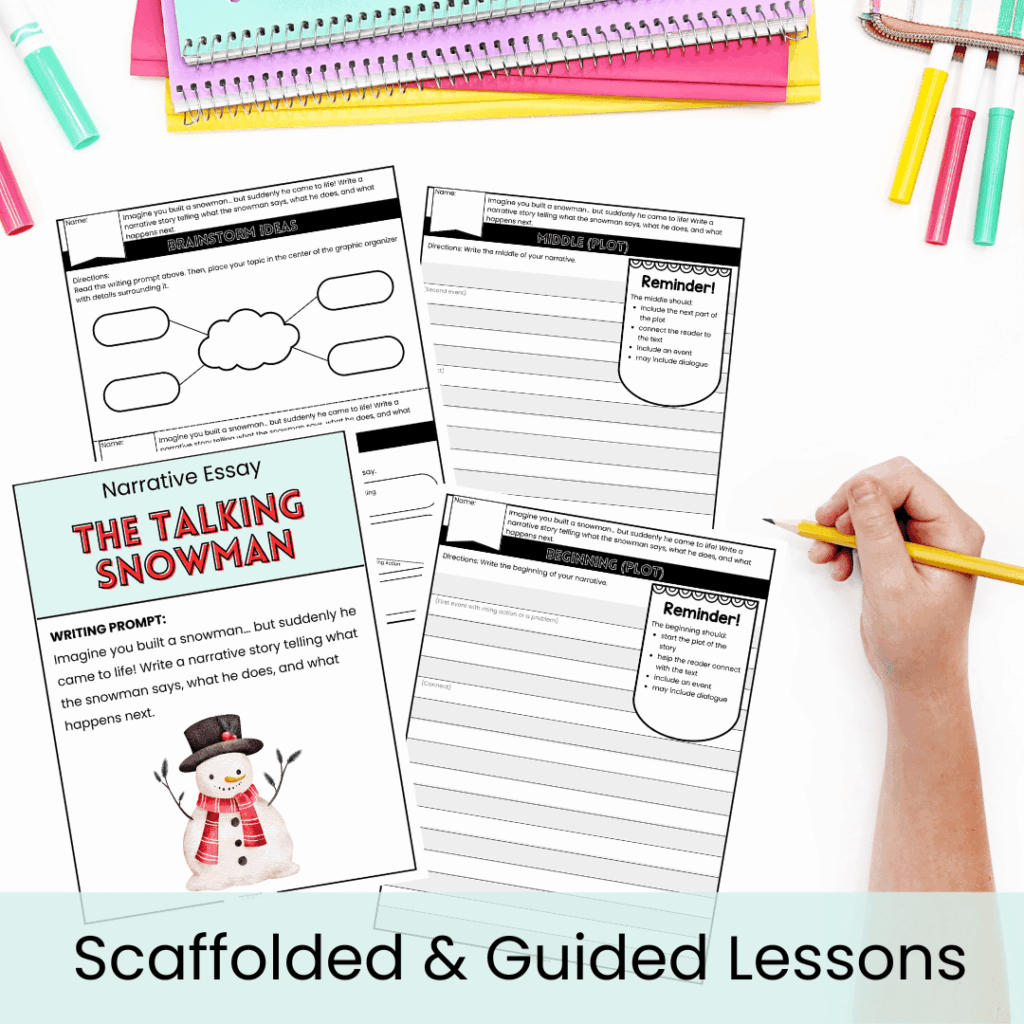 An image of the Winter Essay structured and scaffolded worksheet supports.